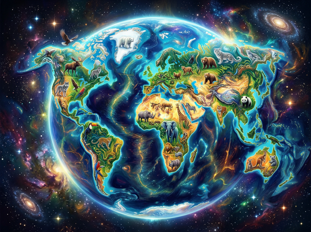 Modern Earth painting with animals