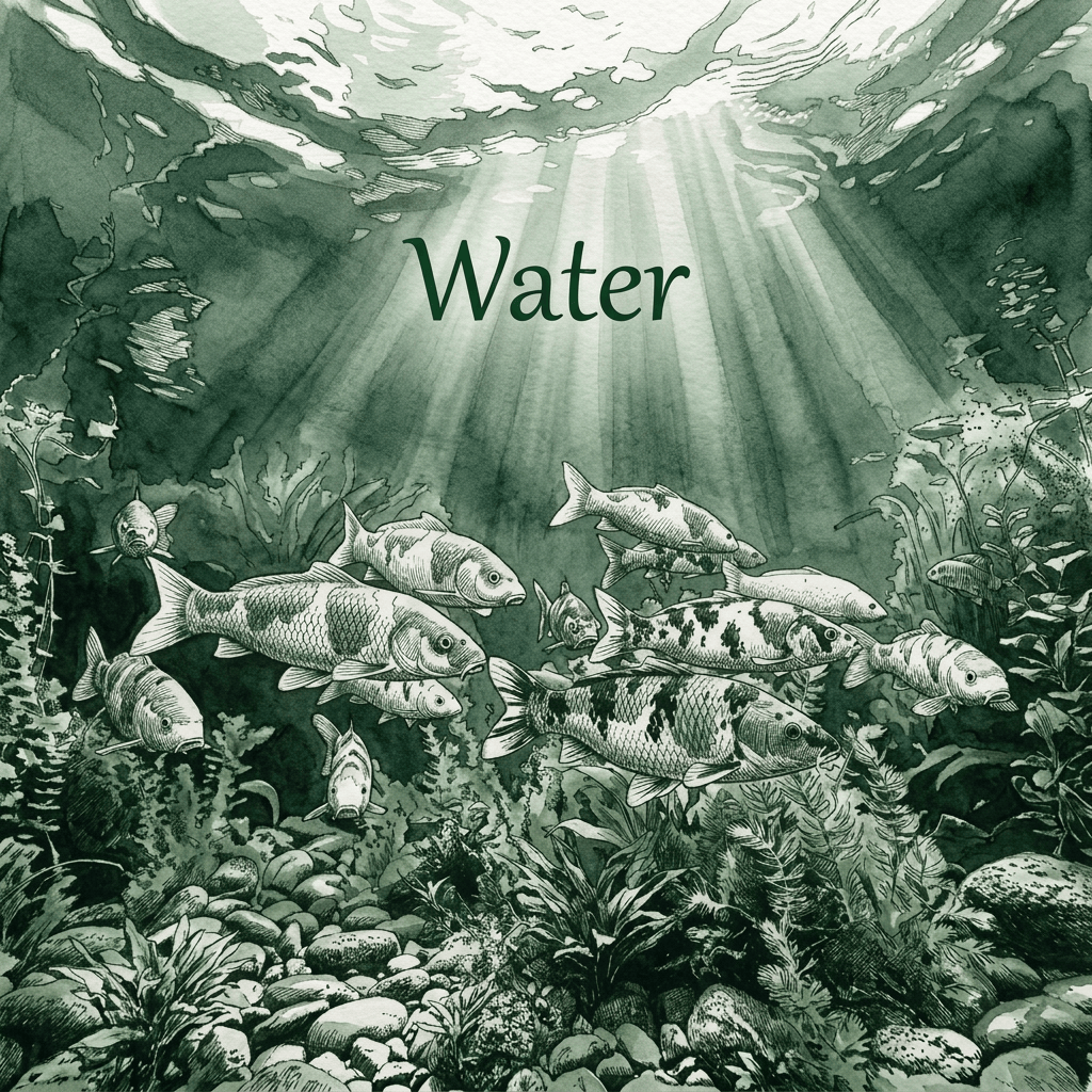 Water title lettering across the top